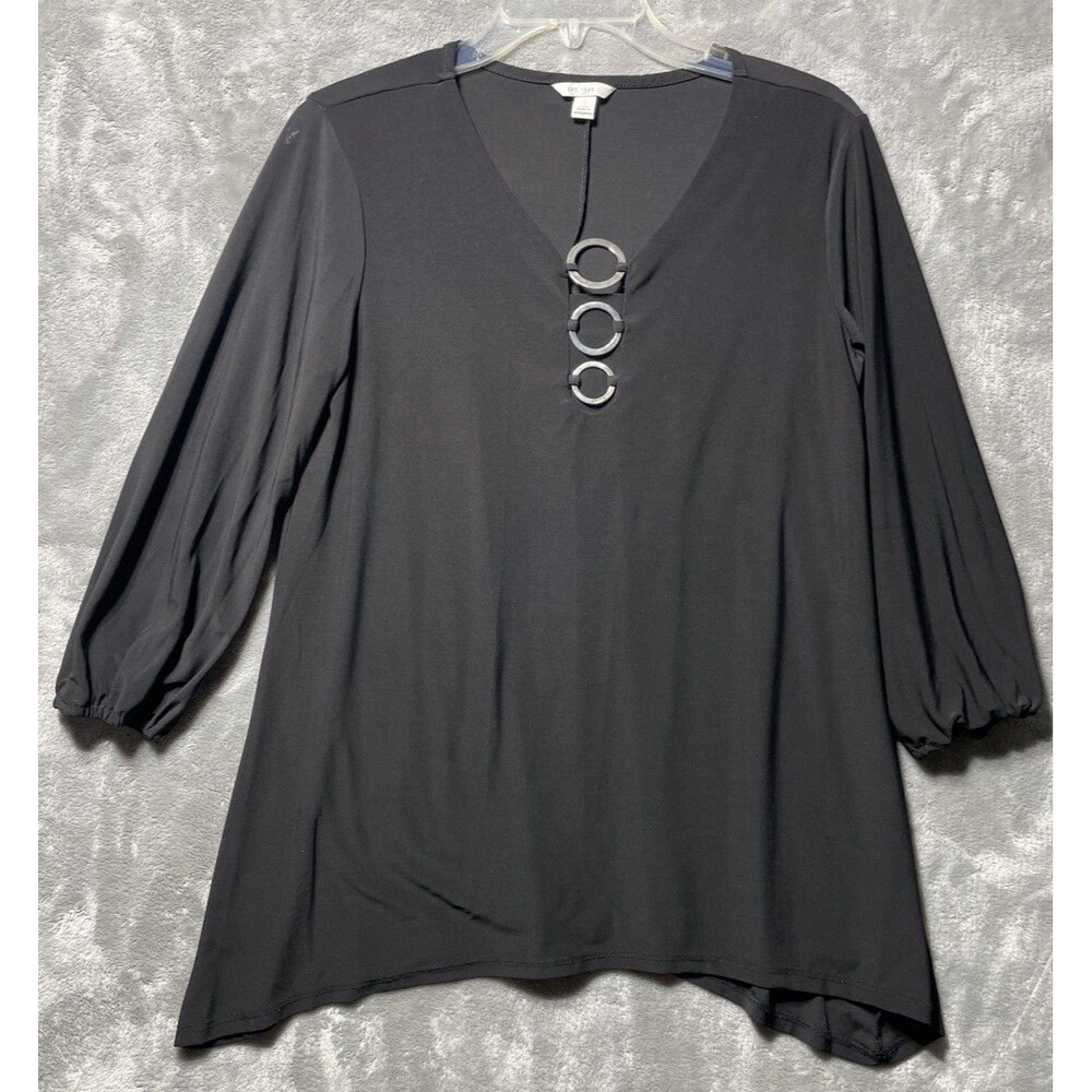 C Est. 1946 V Neck Blouse Black With Decorative Loops  Women’s Small